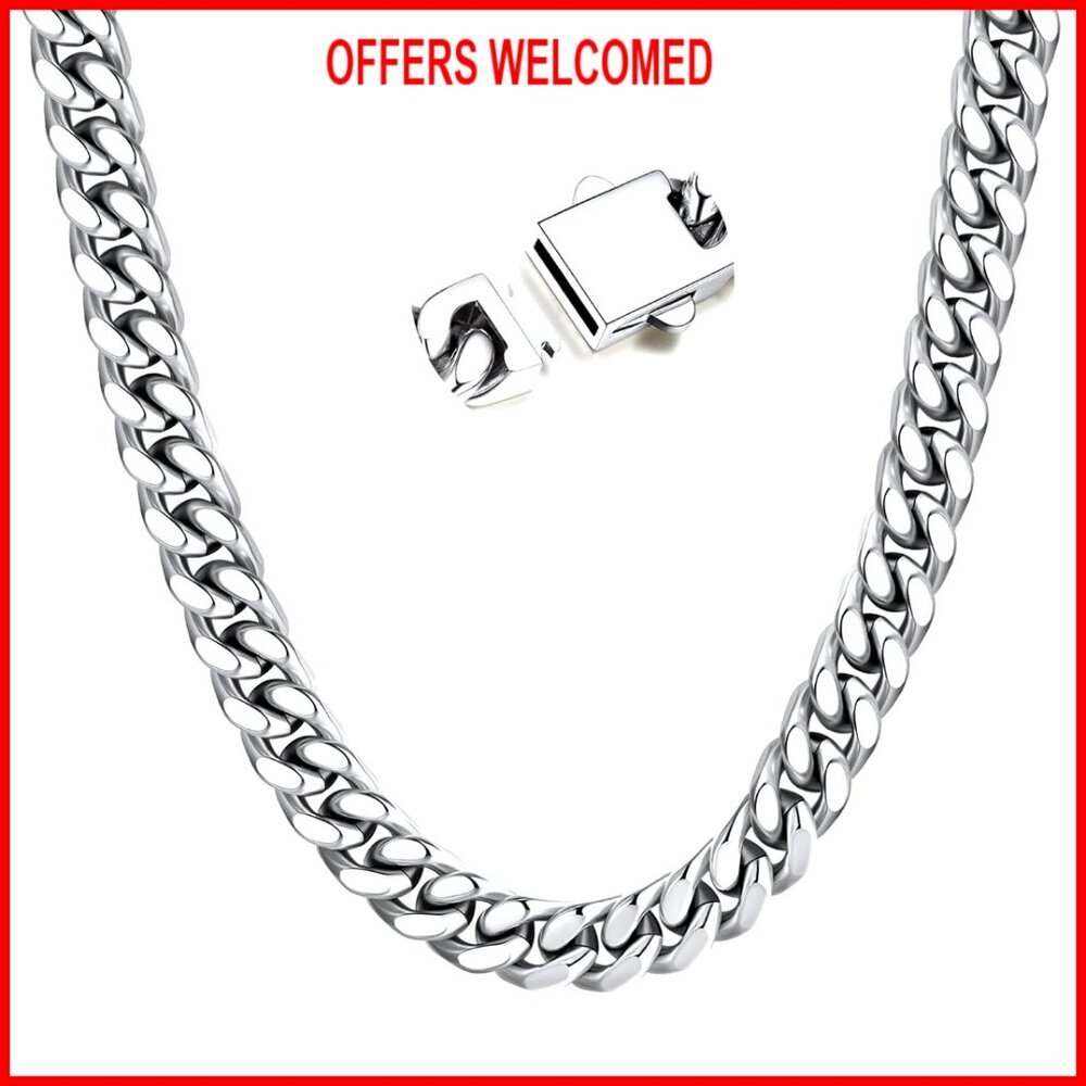 18K Gold-Plated Miami Cuban Chain Necklace, 9/11/13mm Width, 20/22/24 Inch